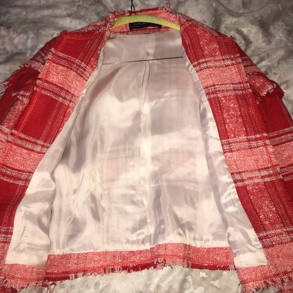 NWOT Zara Red Plaid Tweed Jacket - Picture 7 of 10